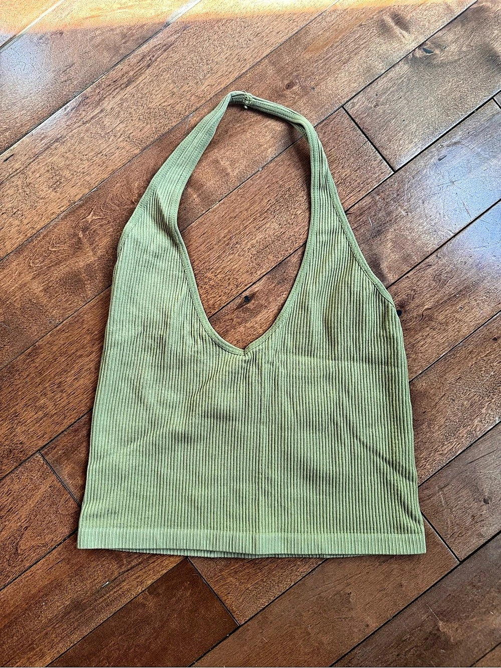 out from under Seamless Ribbed Halter Top Green Medium